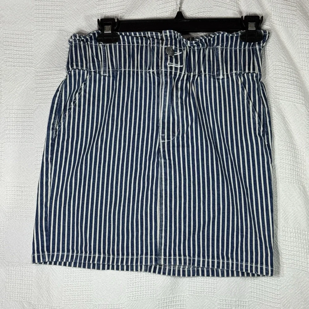 F-Way Blue White Stripe Denim Paperbag Straight Skirt Size‎ Small
